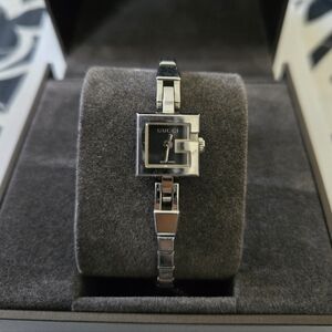 Gucci 102 Mini Ladies Watch Silver Black Square G Dial Stainless Steel